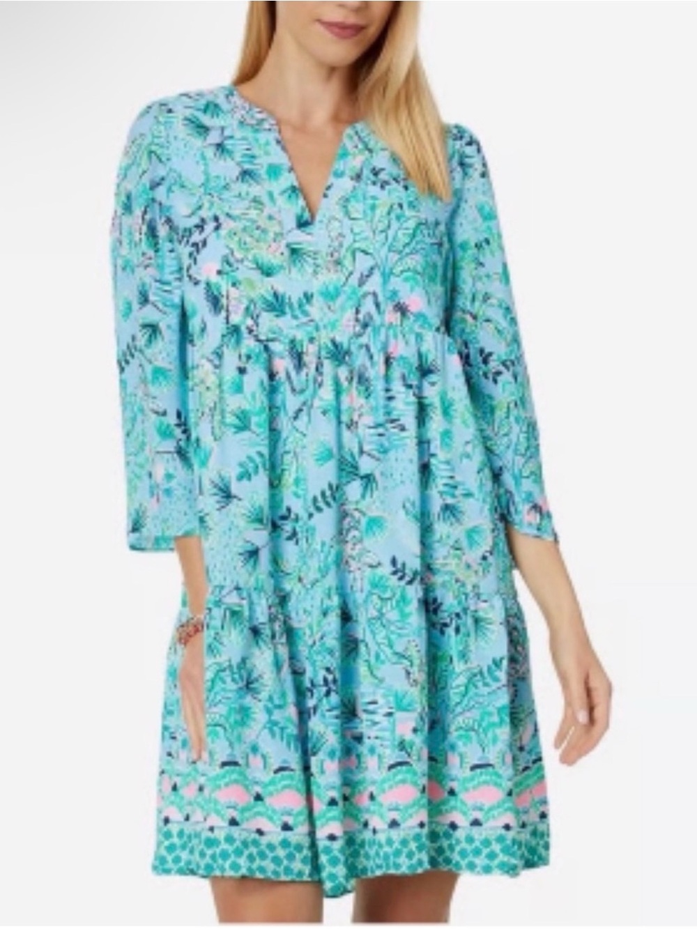 Lilly Pulitzer Martine Dress 3/4-Sleeve Women Frenchie Blue Mosaic Shells- XL